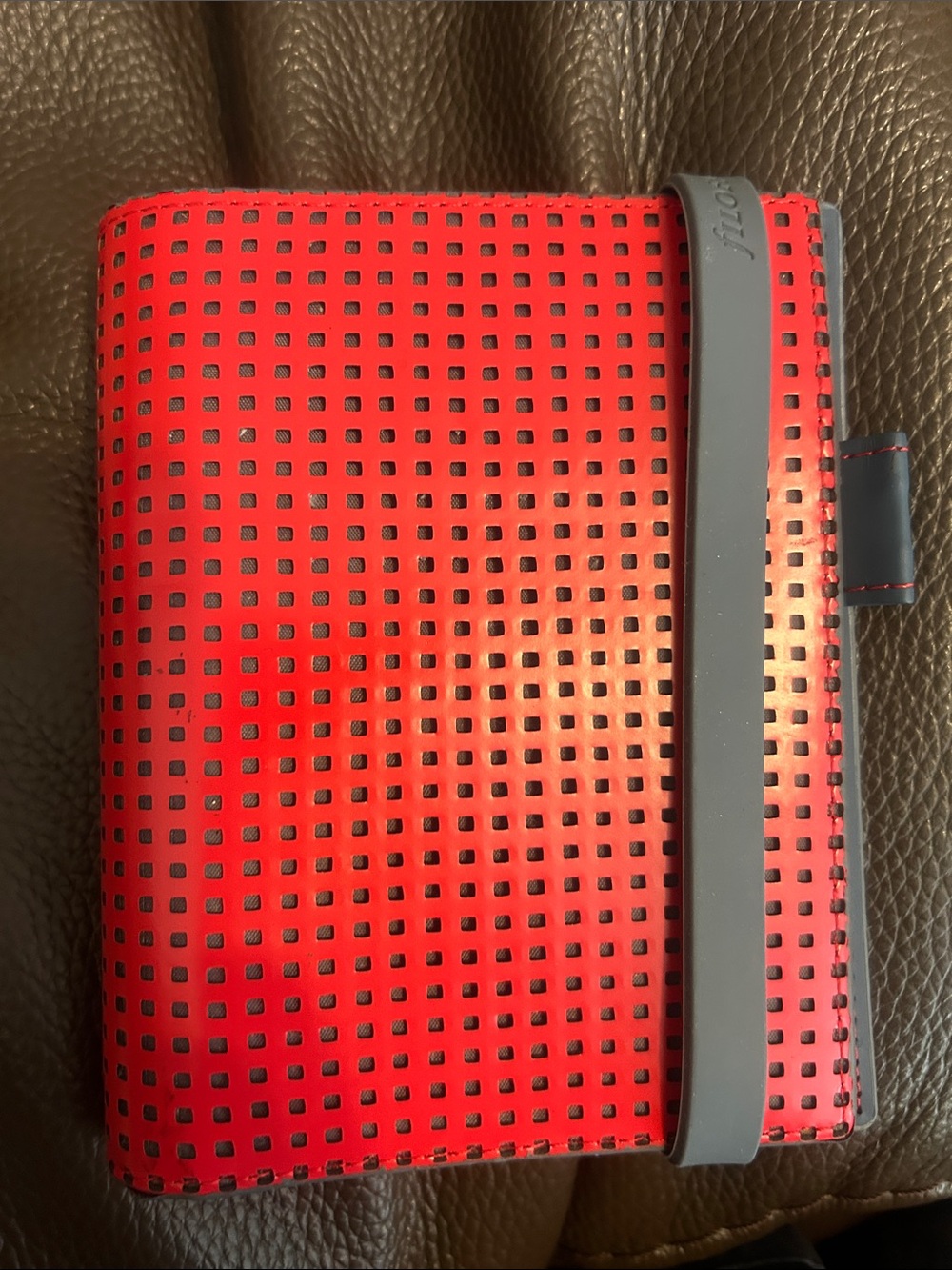 filoFAX Red Perforated Notebook with Gray Elastic Band